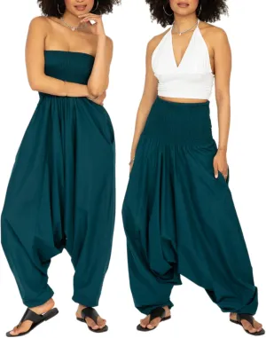likemary Harem Pants Women Jumpsuits  Maxi Romper Pulls Down into Cotton Boho Pants with Pockets  One Size 2-in-1 Outfit