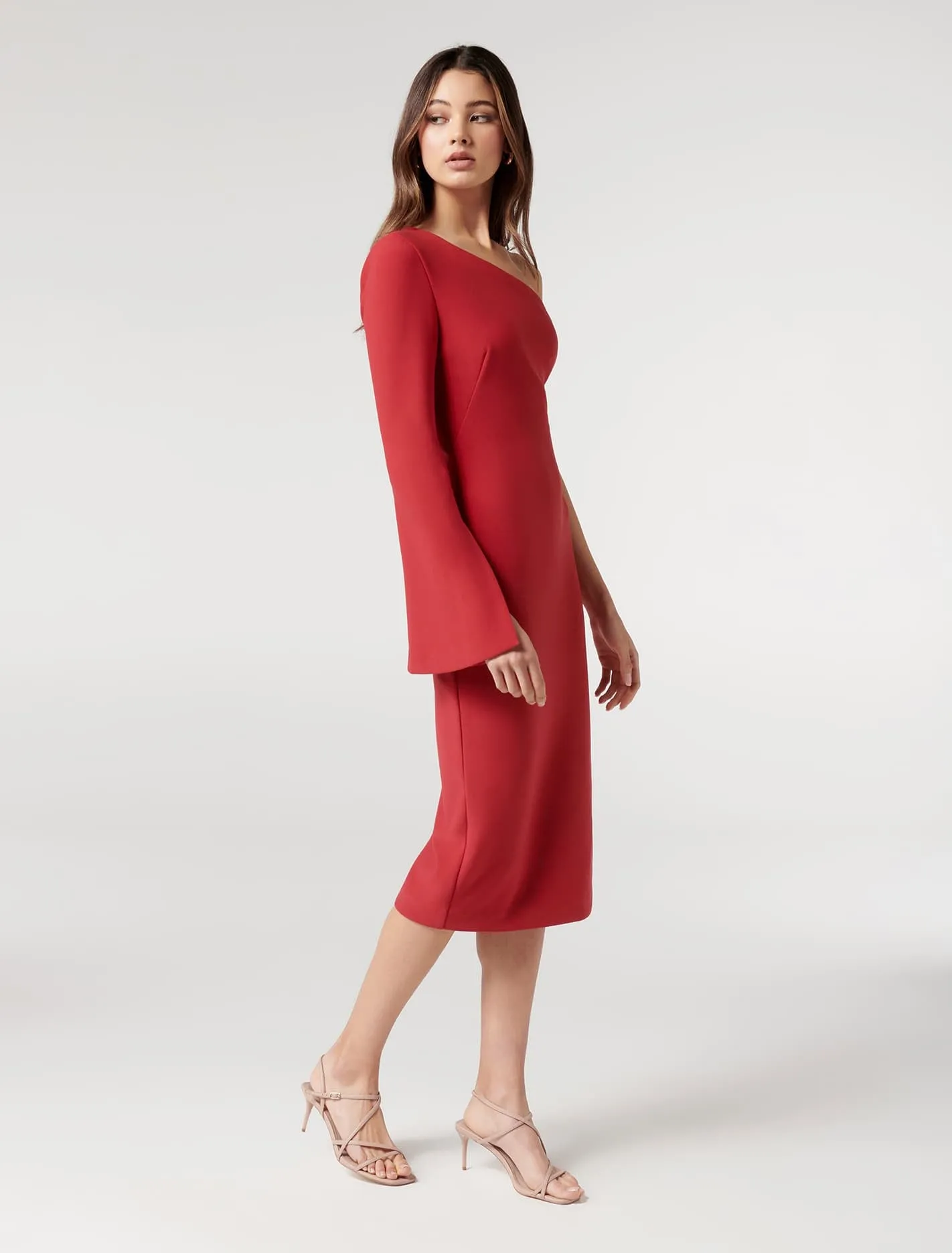 Loridana Flared One Sleeve Bodycon Midi Dress