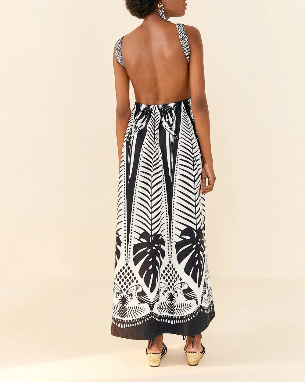 Macaw Elegance Black Cotton Maxi Dress