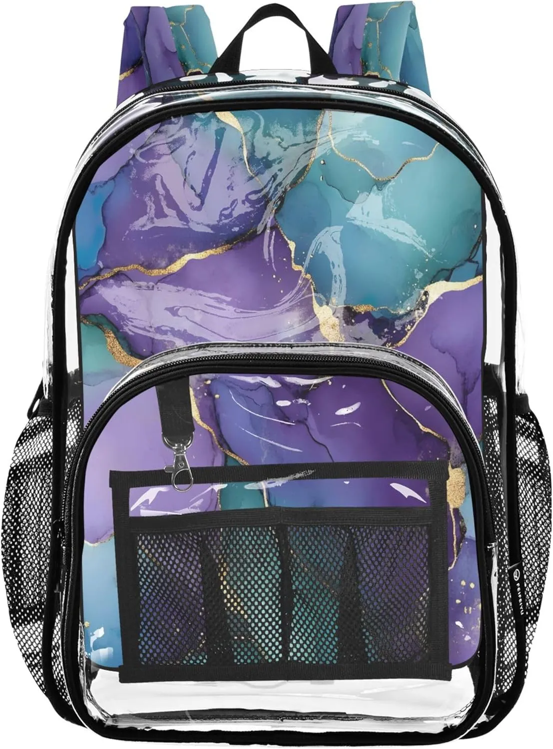 Marble Purple Gold School Backpack, Clear Plastic Bag, Backpack Bag, Backpack Clear