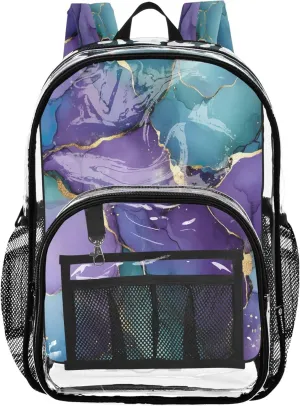 Marble Purple Gold School Backpack, Clear Plastic Bag, Backpack Bag, Backpack Clear