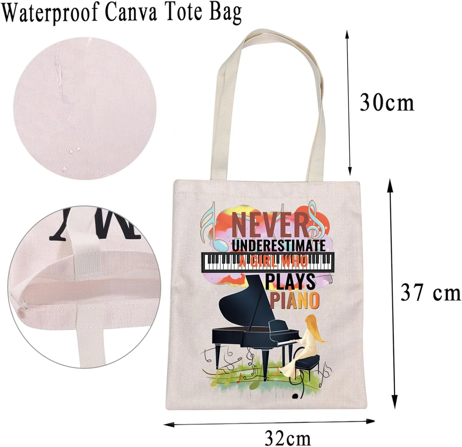 MBMSO Piano Music Tote Bag - Perfect for Piano Players & Lovers - Shoulder Bag
