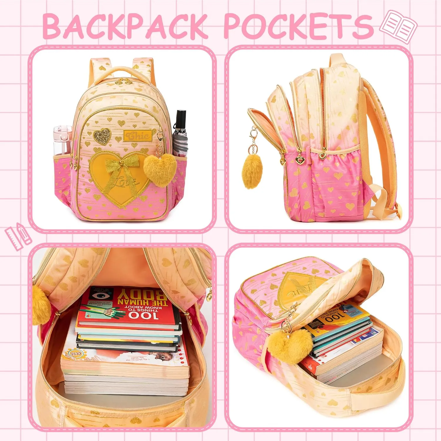 Meetbelify Kids Backpacks for Girls Backpacks for School Kids Canvas Travel Laptop Backpack with Lunch Box for Elementary Students Girls Back to School Bookbag Ages 8-10