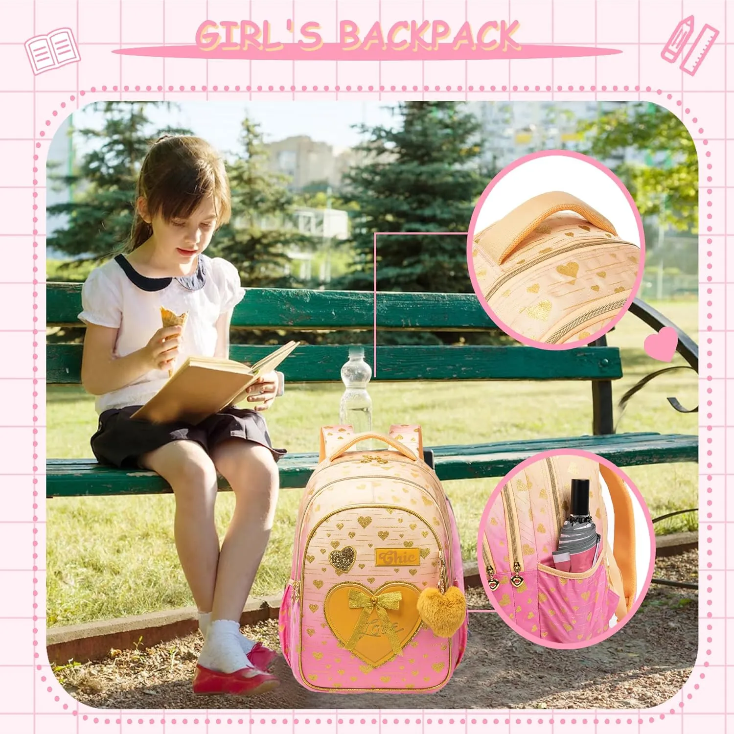 Meetbelify Kids Backpacks for Girls Backpacks for School Kids Canvas Travel Laptop Backpack with Lunch Box for Elementary Students Girls Back to School Bookbag Ages 8-10