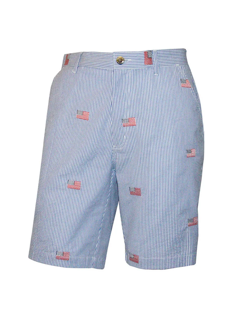 Men's Flat Front Seersucker Short - American Flag