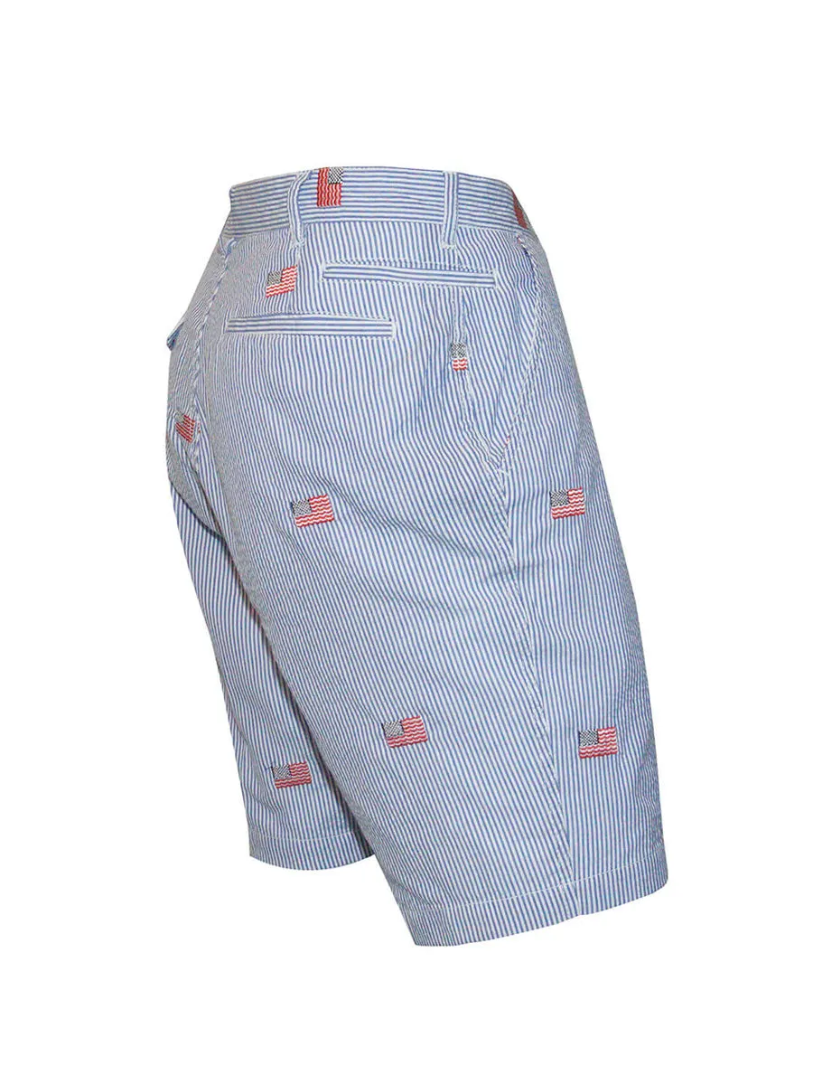 Men's Flat Front Seersucker Short - American Flag