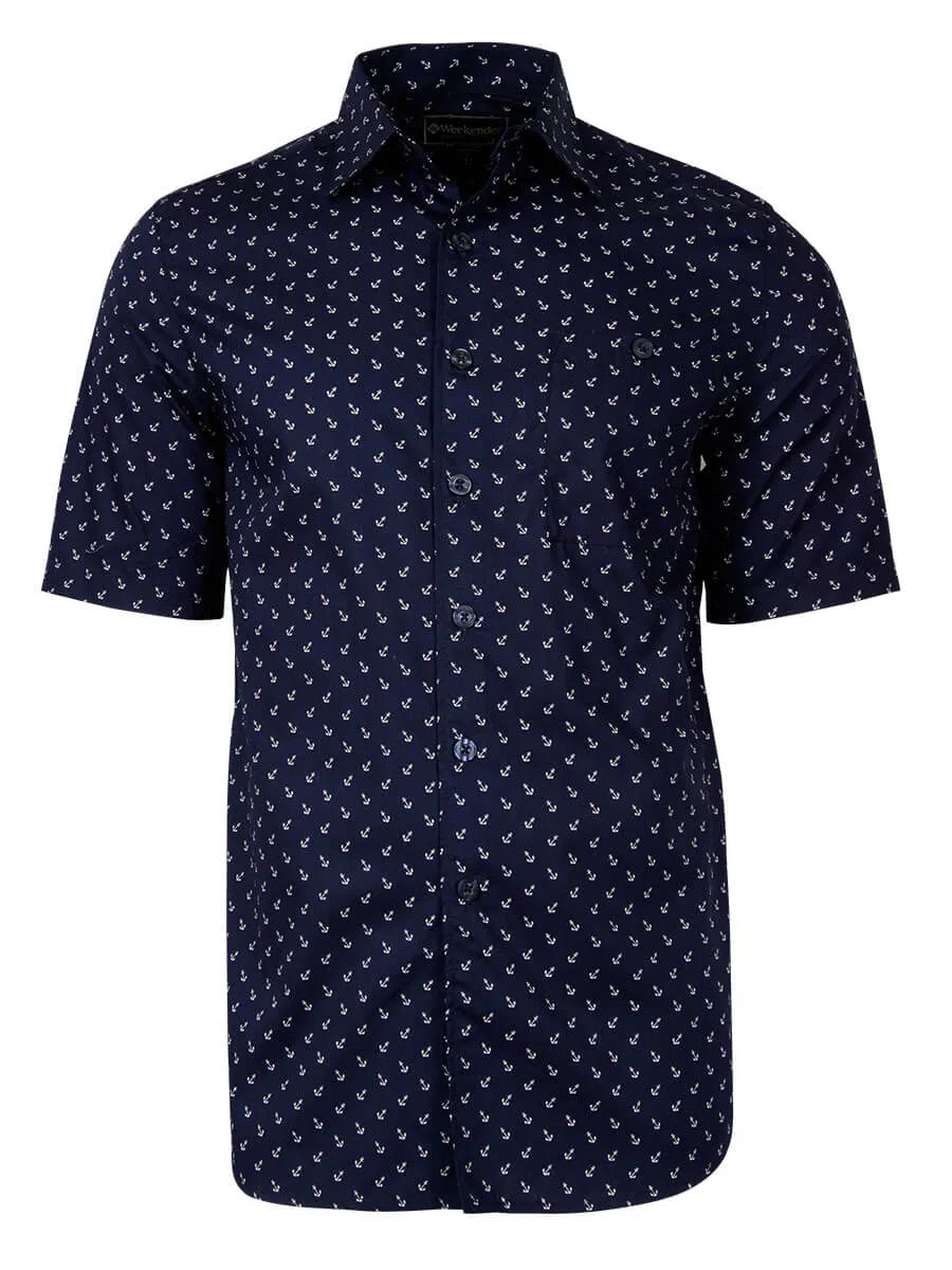 Men's Hawaiian Cotton Print Shirt - Anchors