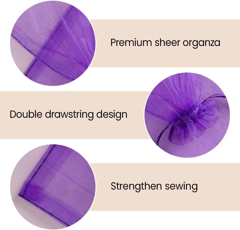 Meowoo 12x16in Big Organza Bags, 12PCS Mesh Gift Bags Drawstring for Gifts, Shoes, Home Storage, Christmas, Gardening, Dolls (Purple)
