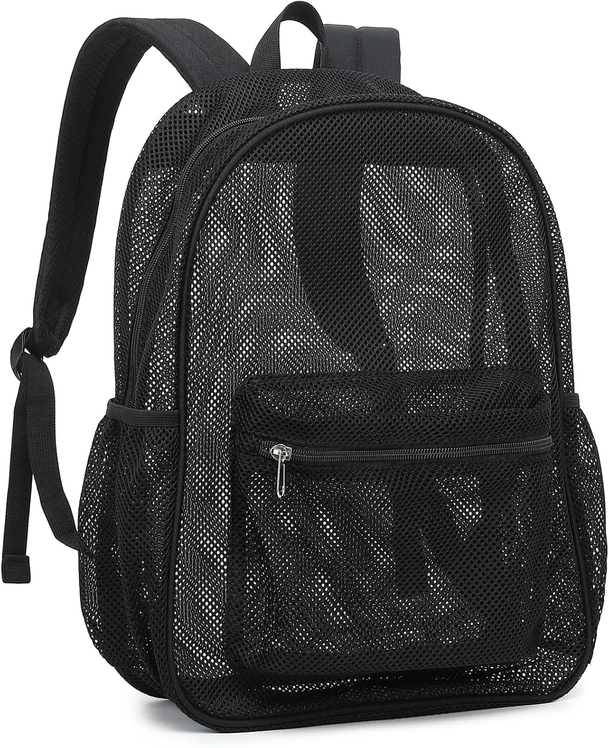 Mesh Backpack for School, Girls Boys See Through College Backpacks Heavy Duty Semi-Transparent Women Wen Bookbag for Swimming Travel Beach Hiking (Black)