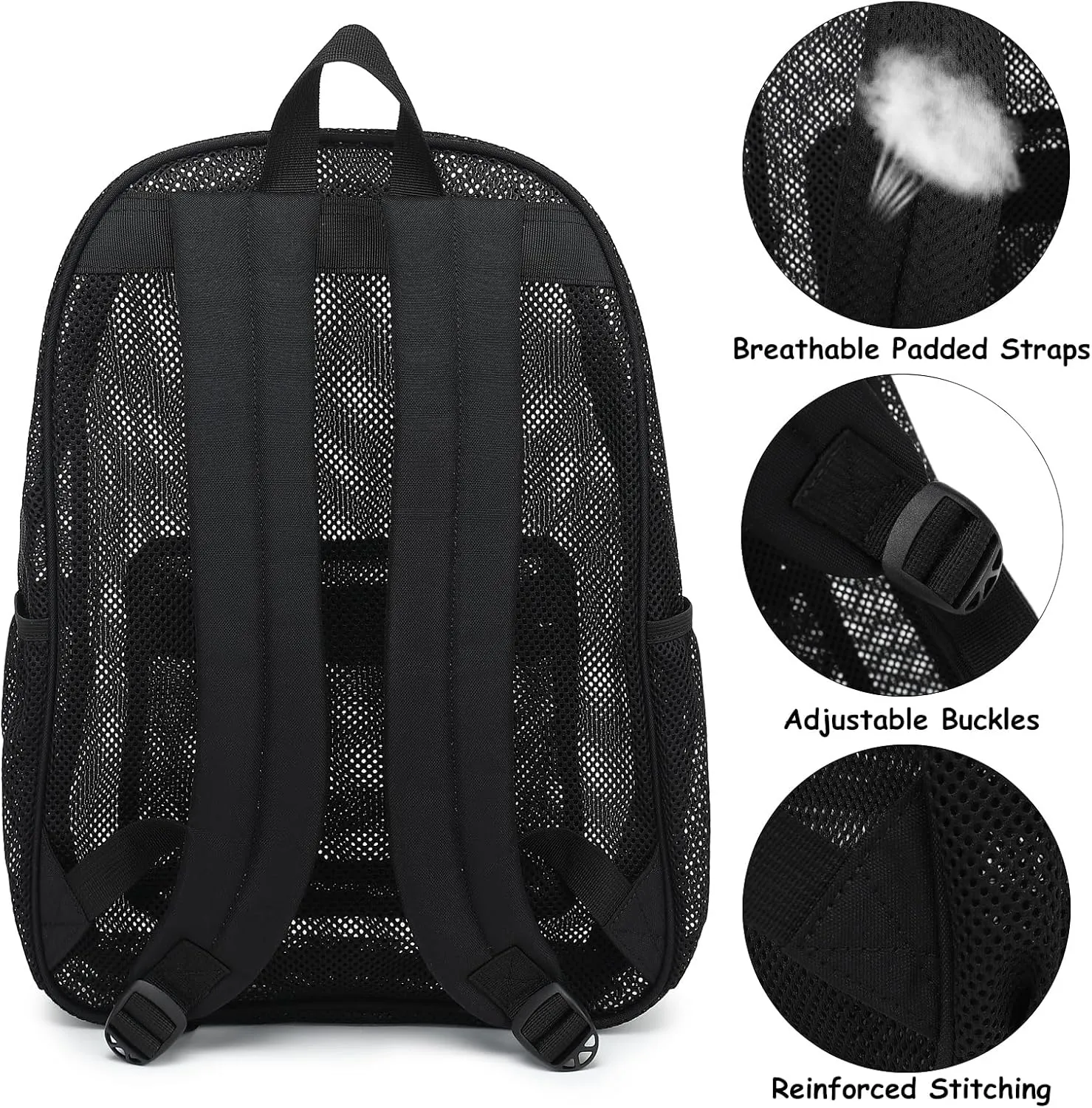 Mesh Backpack for School, Girls Boys See Through College Backpacks Heavy Duty Semi-Transparent Women Wen Bookbag for Swimming Travel Beach Hiking (Black)