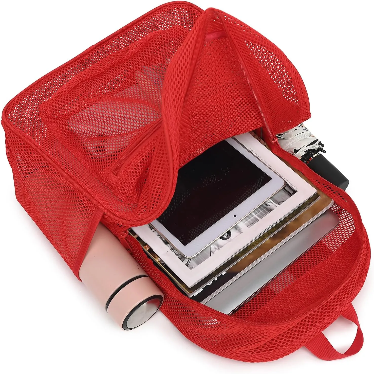 Mesh Backpack for School, Girls Boys See Through College Backpacks Heavy Duty Semi-Transparent Women Wen Bookbag for Swimming Travel Beach Hiking (Red)