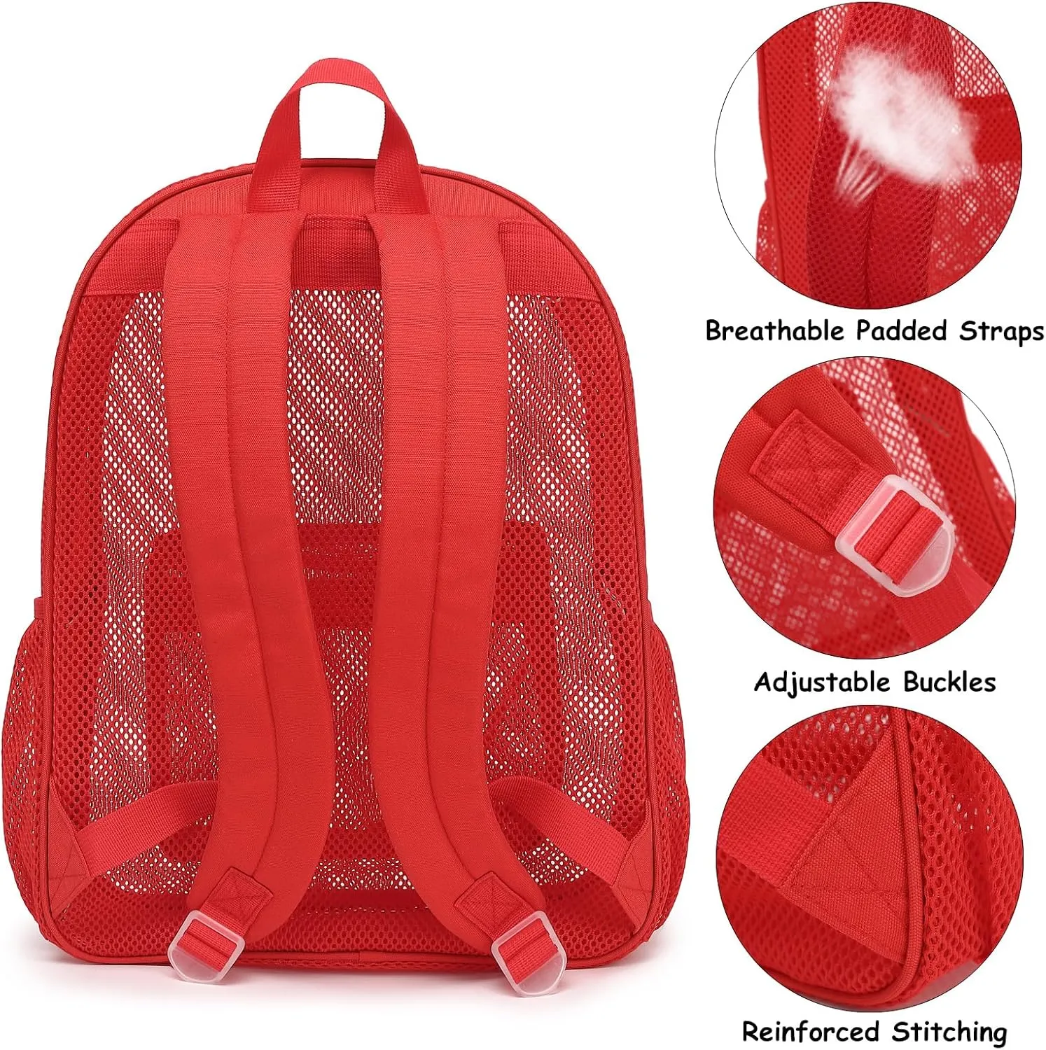 Mesh Backpack for School, Girls Boys See Through College Backpacks Heavy Duty Semi-Transparent Women Wen Bookbag for Swimming Travel Beach Hiking (Red)