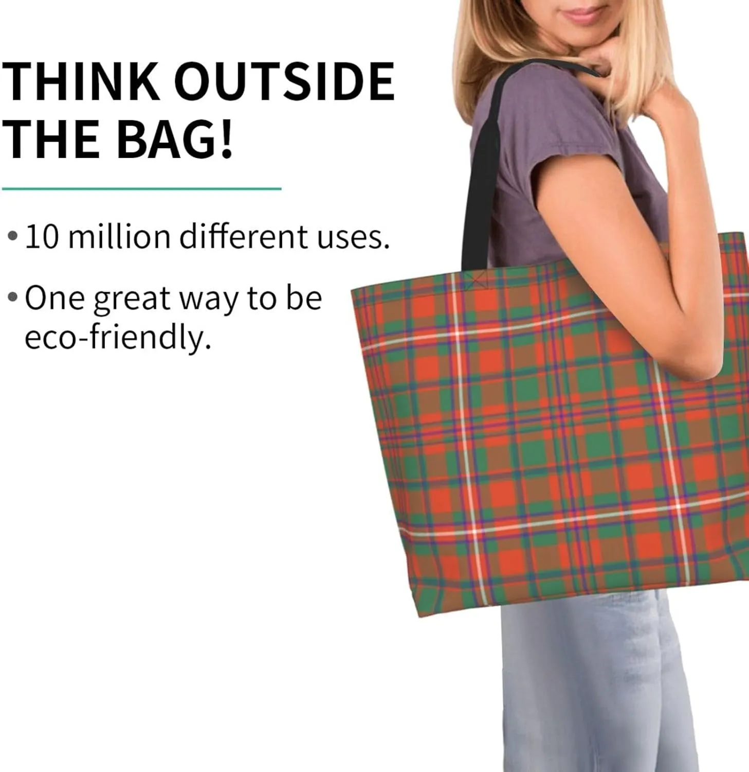 Modern Tartan Tote Bag For Women Weekender Travel Bag Reusable Grocery Bags Large Totes Handbags
