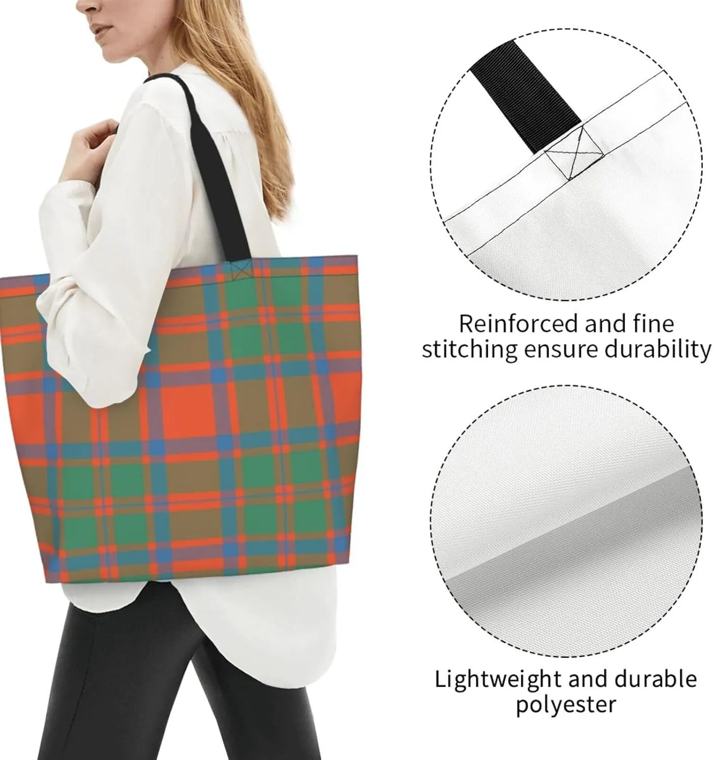 Modern Tartan Tote Bag For Women Weekender Travel Bag Reusable Grocery Bags Large Totes Handbags