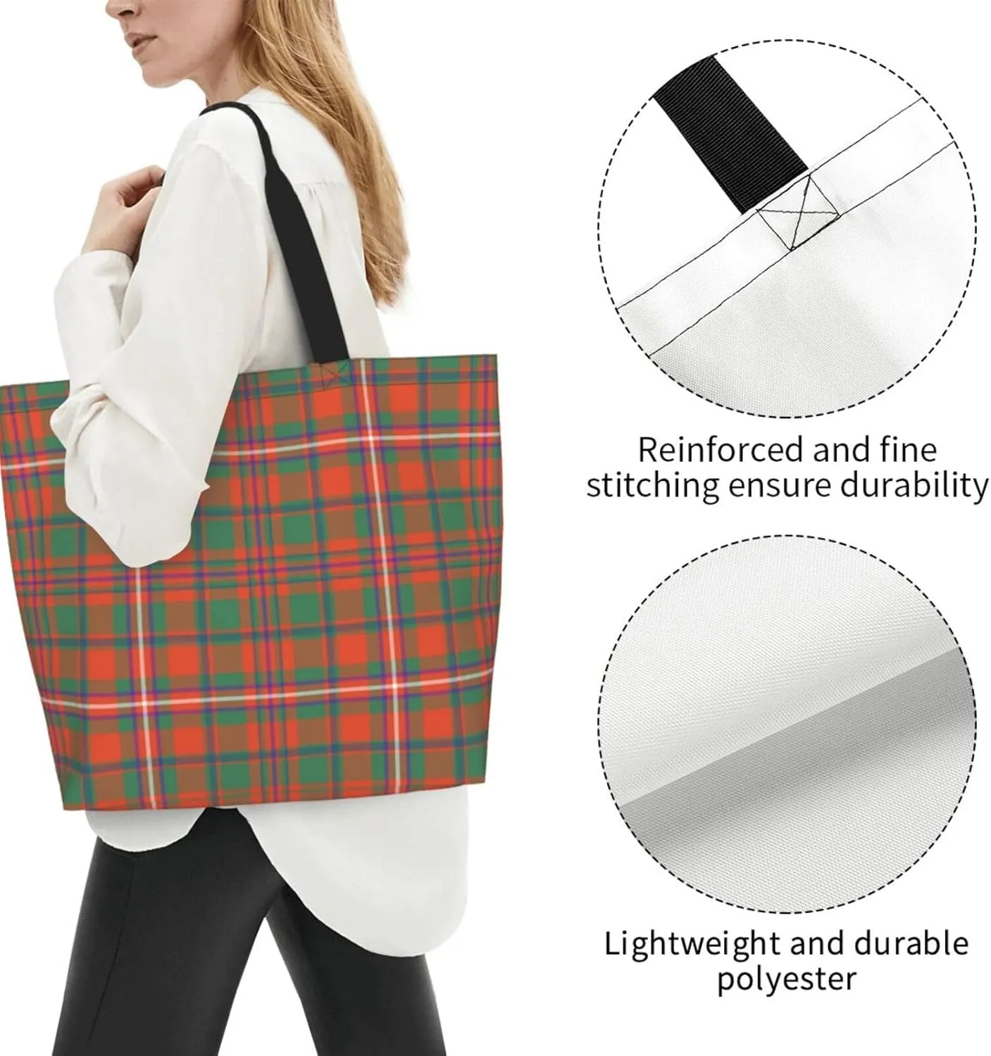Modern Tartan Tote Bag For Women Weekender Travel Bag Reusable Grocery Bags Large Totes Handbags