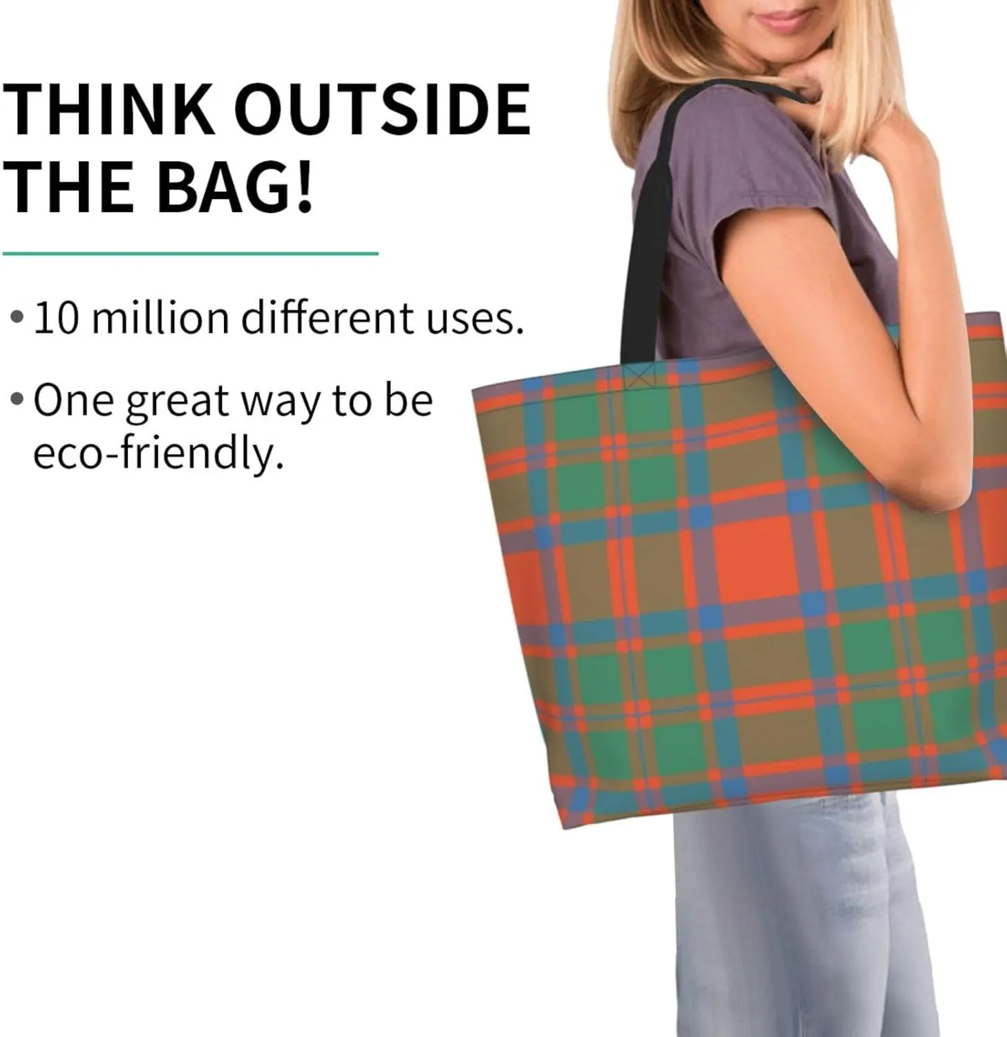 Modern Tartan Tote Bag For Women Weekender Travel Bag Reusable Grocery Bags Large Totes Handbags