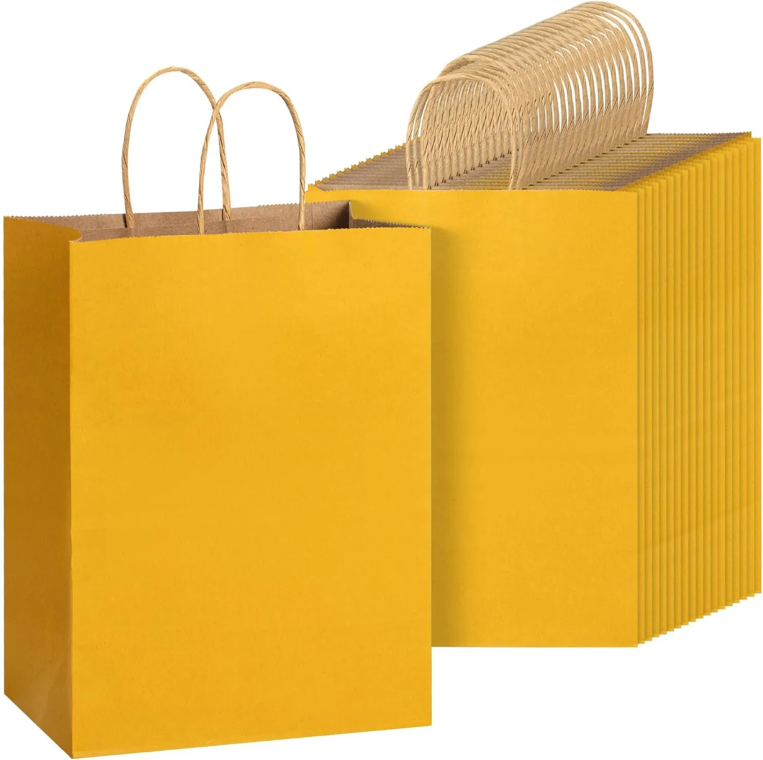 Mr. Pen- Paper Gift Bags with Handles, 32 Pack, 7.6" x 4.7" x 10.6", Yellow, Medium Size Craft Paper Bags with Handles Bulk, Party Favor Bag
