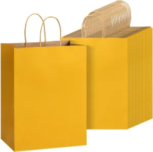 Mr. Pen- Paper Gift Bags with Handles, 32 Pack, 7.6" x 4.7" x 10.6", Yellow, Medium Size Craft Paper Bags with Handles Bulk, Party Favor Bag