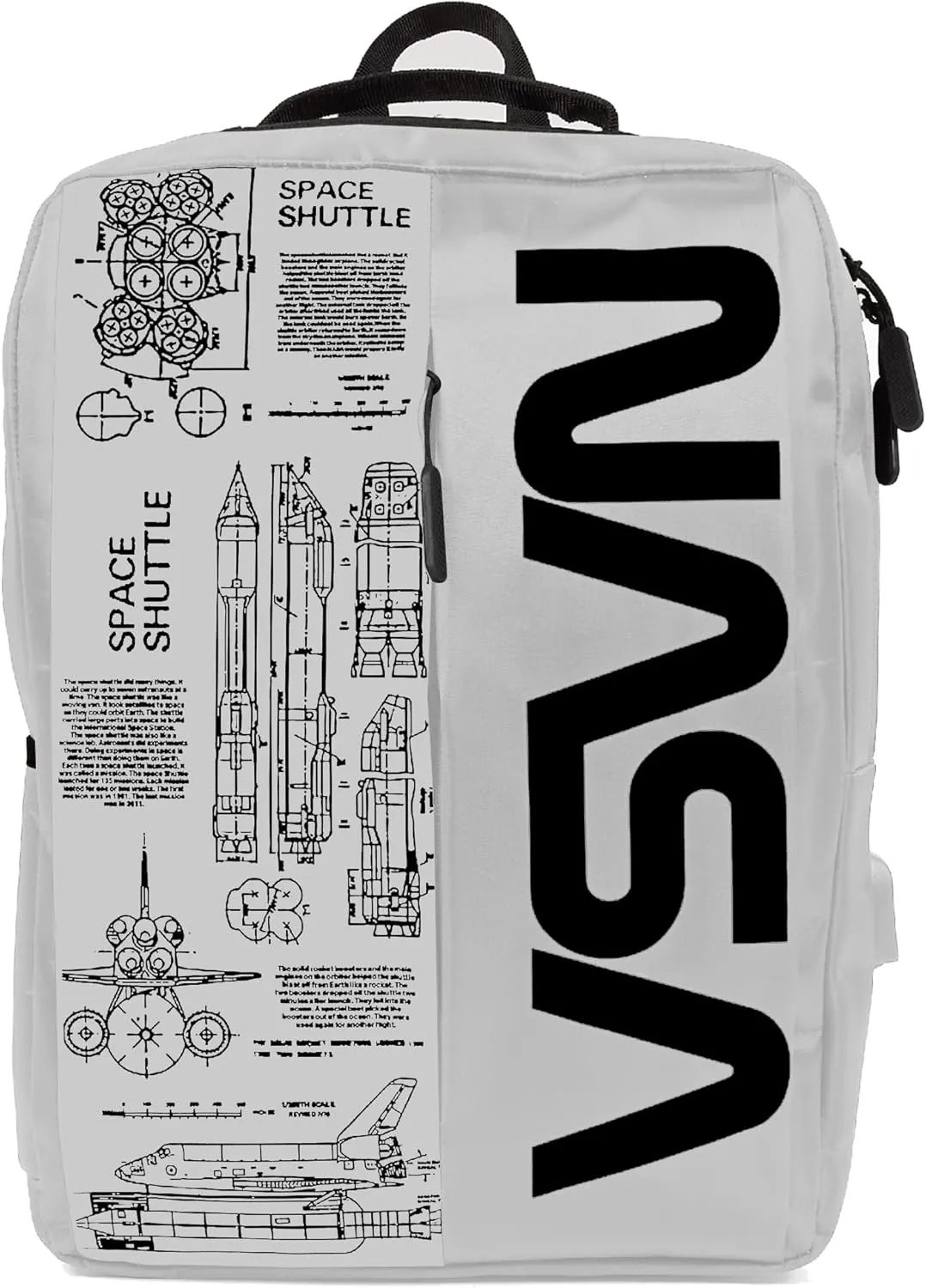 NASA Laptop Backpack For Women And Men - 15 Inch Laptop Bag With USB Port & Elegant Design - Waterproof Backpack With Adjustable Straps (White)