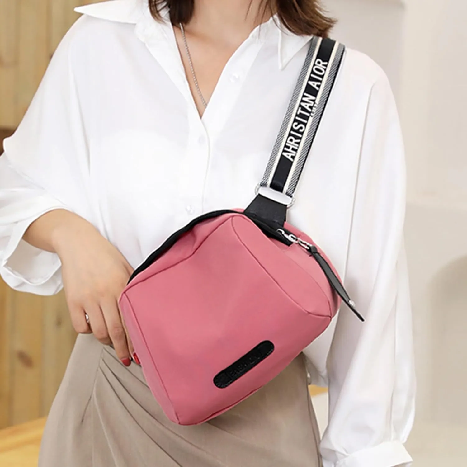 New Fashionable Casual Shoulder Bag Lightweight Nylon Fabric Women Crossbody Bag Mens Messenger Tote (RD2, One Size)