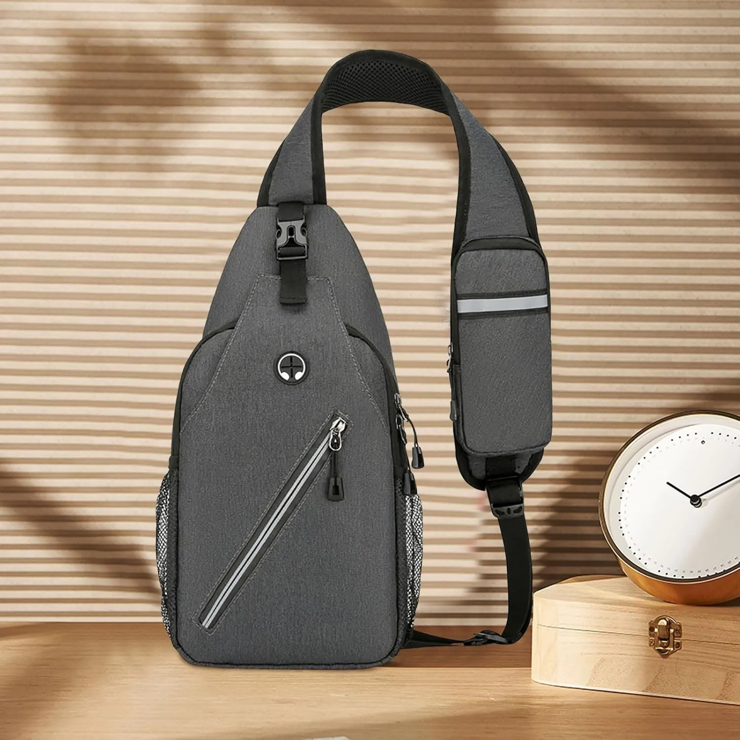 New Simple Men's Splash Proof Chest Bag Sports Leisure Shoulder Bags Fashion Student Messenger Bag (Dark Gray, One Size)