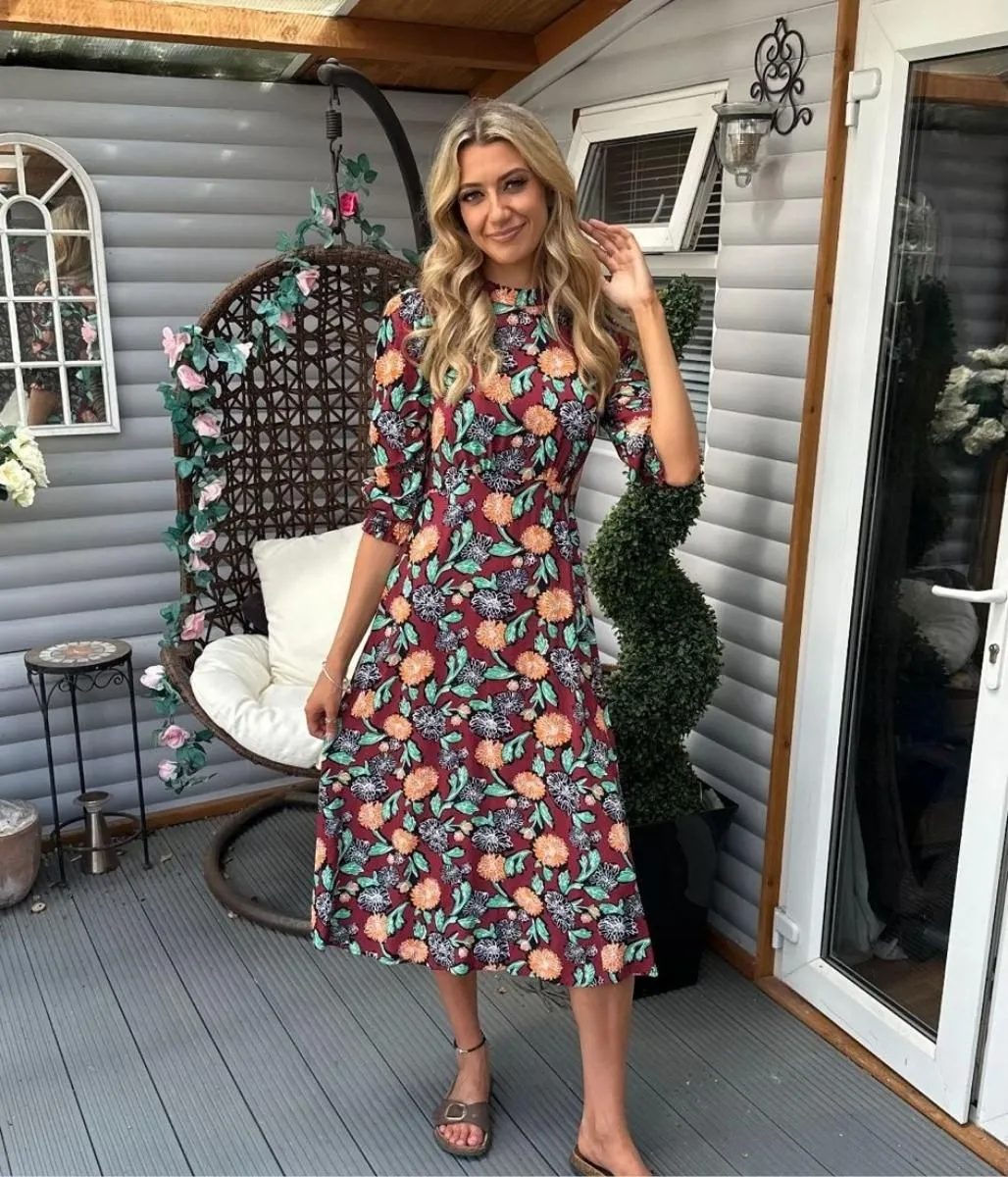 Niko Marigold Print Midi Dress