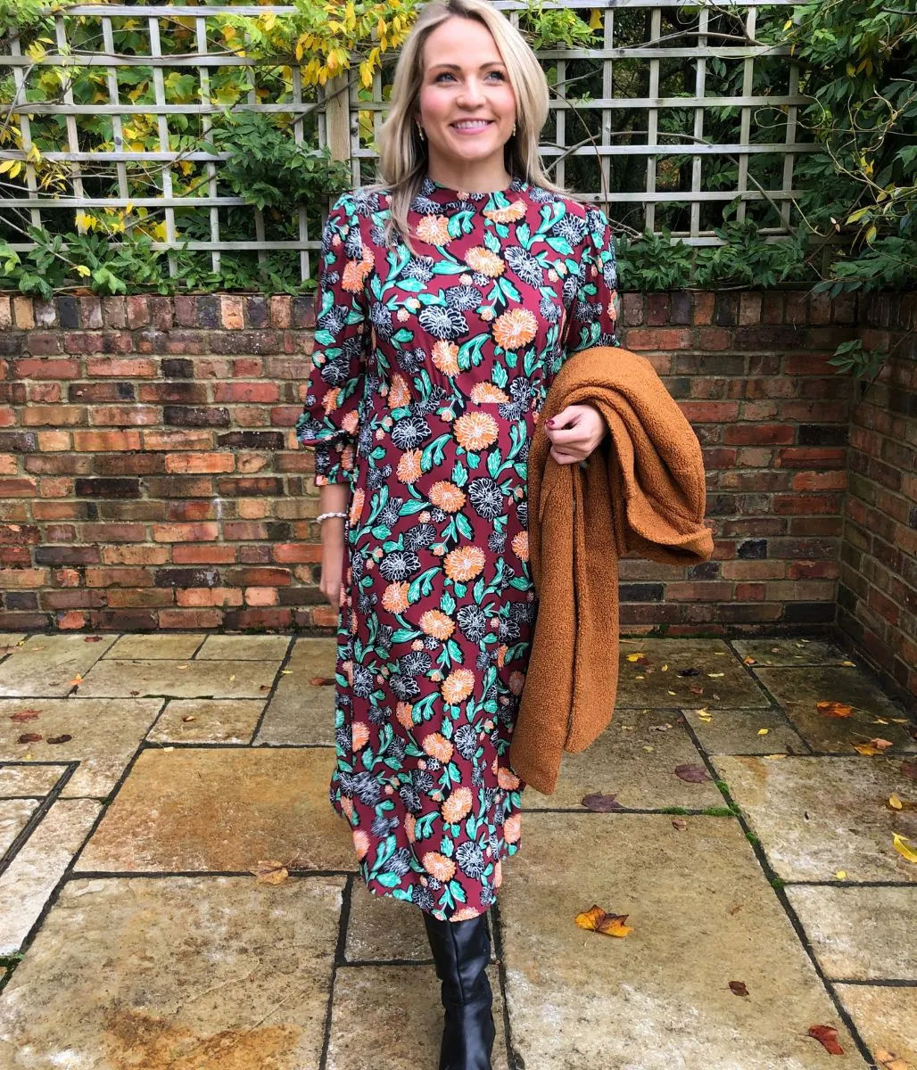 Niko Marigold Print Midi Dress