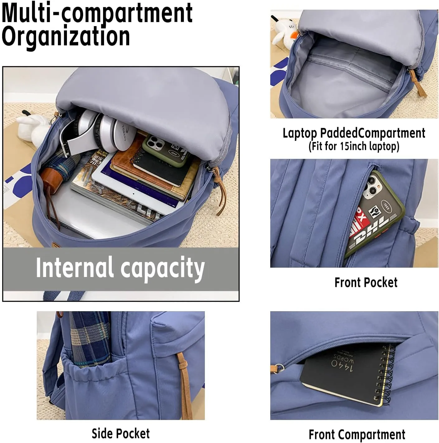 Nylon Backpack for Women Men Cute Pendant Aesthetic Backpack Lightweight Bag 15 Inch Laptop Backpack Casual Backpack (Purple Pendant,Medium)