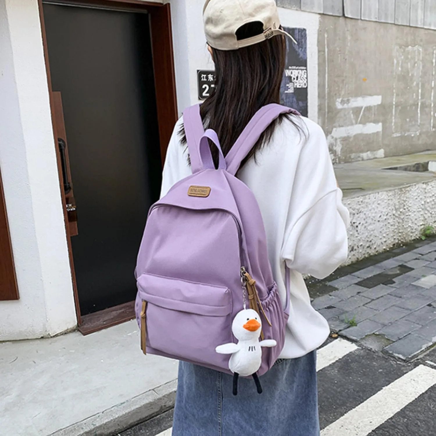 Nylon Backpack for Women Men Cute Pendant Aesthetic Backpack Lightweight Bag 15 Inch Laptop Backpack Casual Backpack (Purple Pendant,Medium)