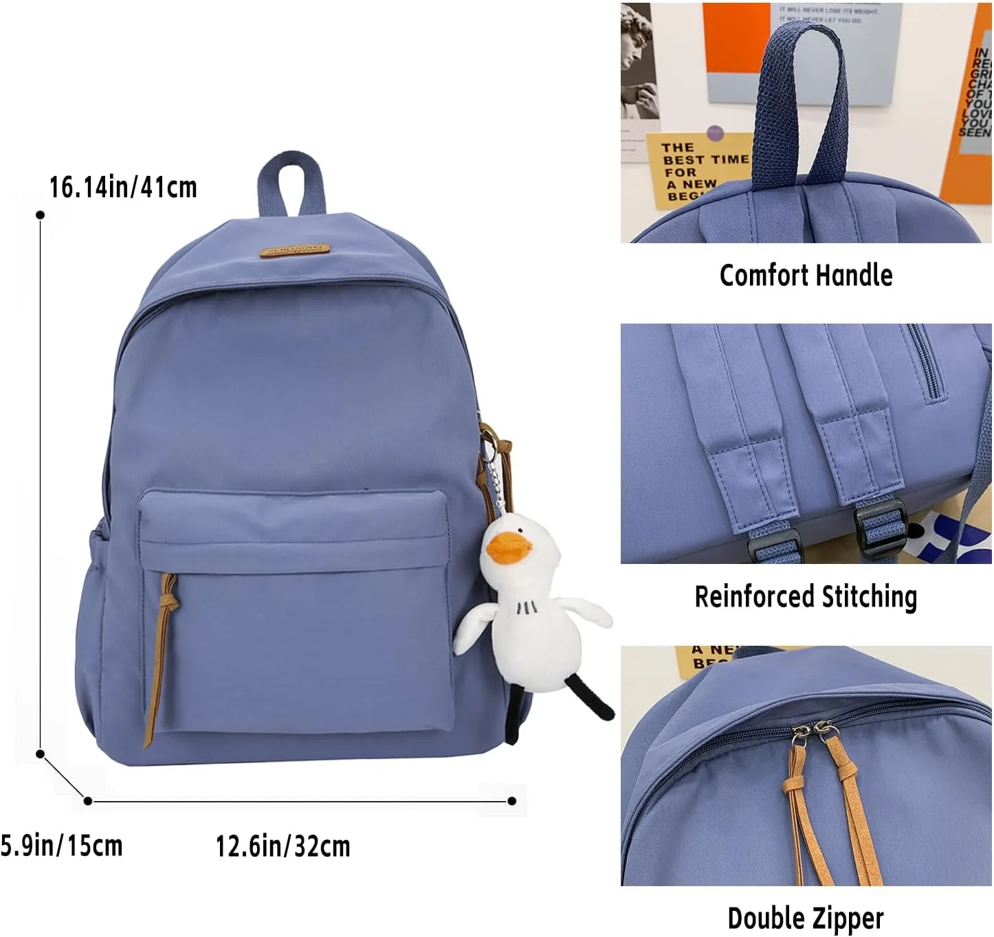 Nylon Backpack for Women Men Cute Pendant Aesthetic Backpack Lightweight Bag 15 Inch Laptop Backpack Casual Backpack (Purple Pendant,Medium)