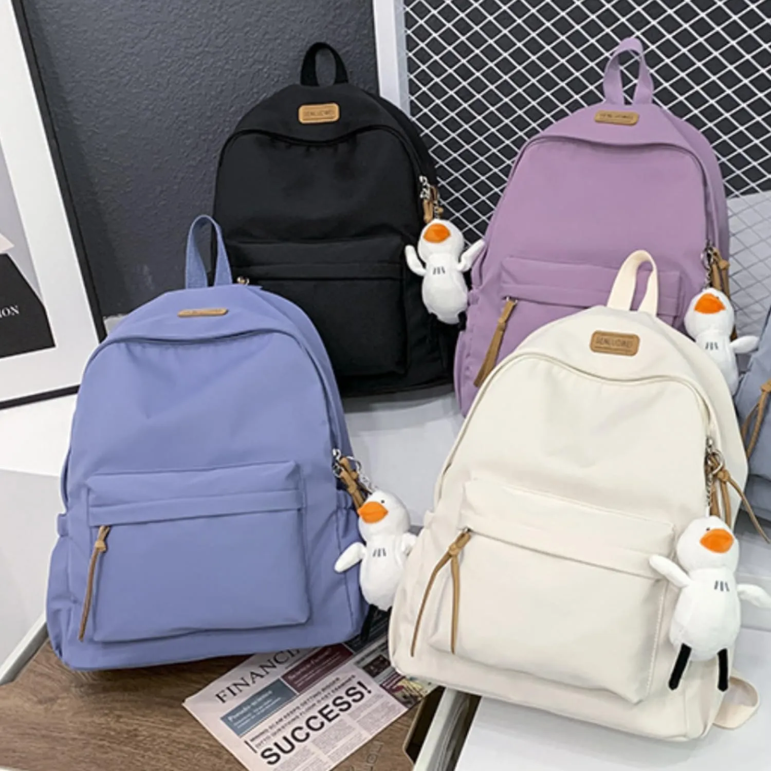 Nylon Backpack for Women Men Cute Pendant Aesthetic Backpack Lightweight Bag 15 Inch Laptop Backpack Casual Backpack (Purple Pendant,Medium)