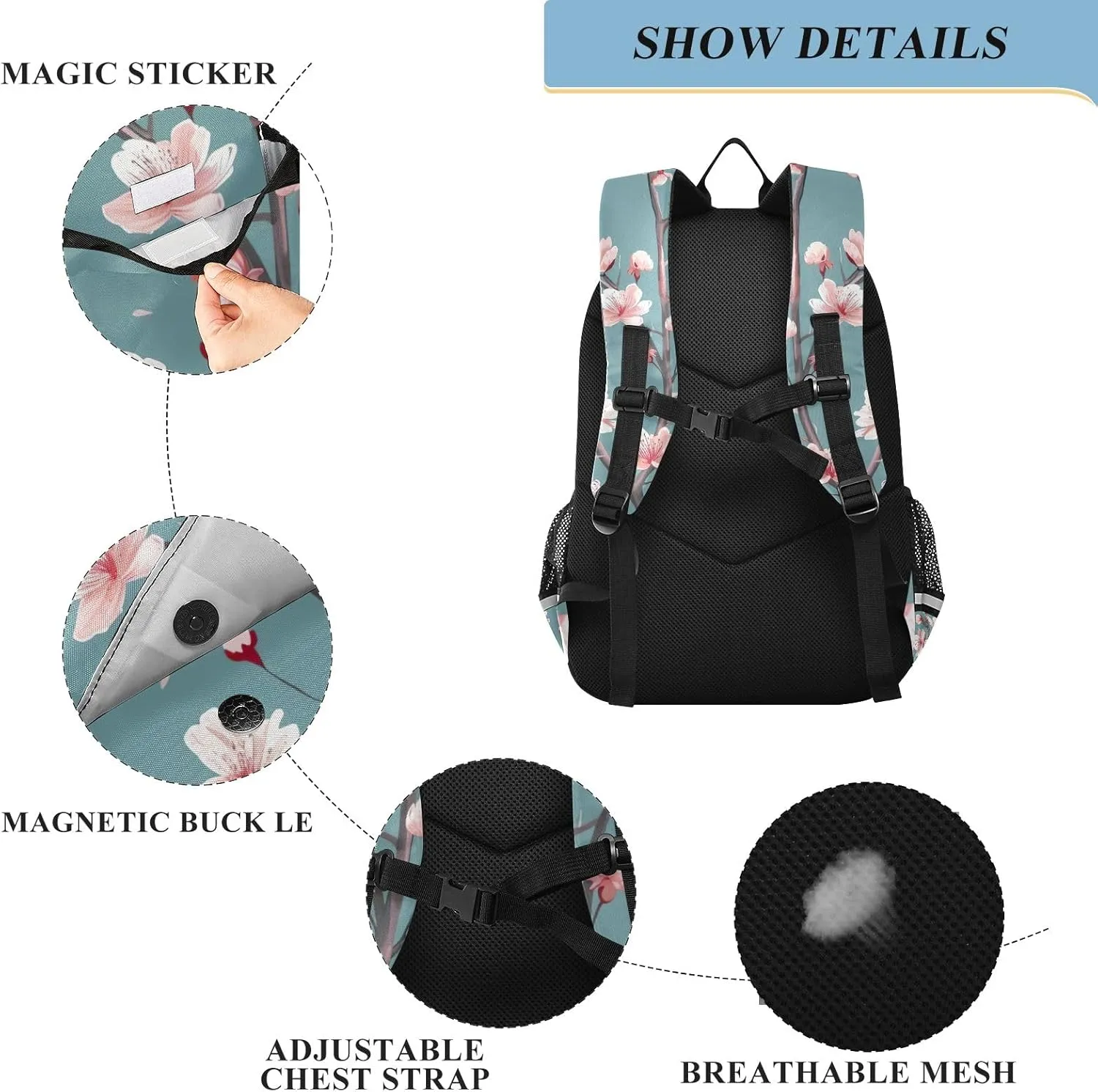 ODAWA Cherry Blossom Flowers Laptop Travel Bag Men Elementary School Backpack for Boys Travel Bags for Teen Girls