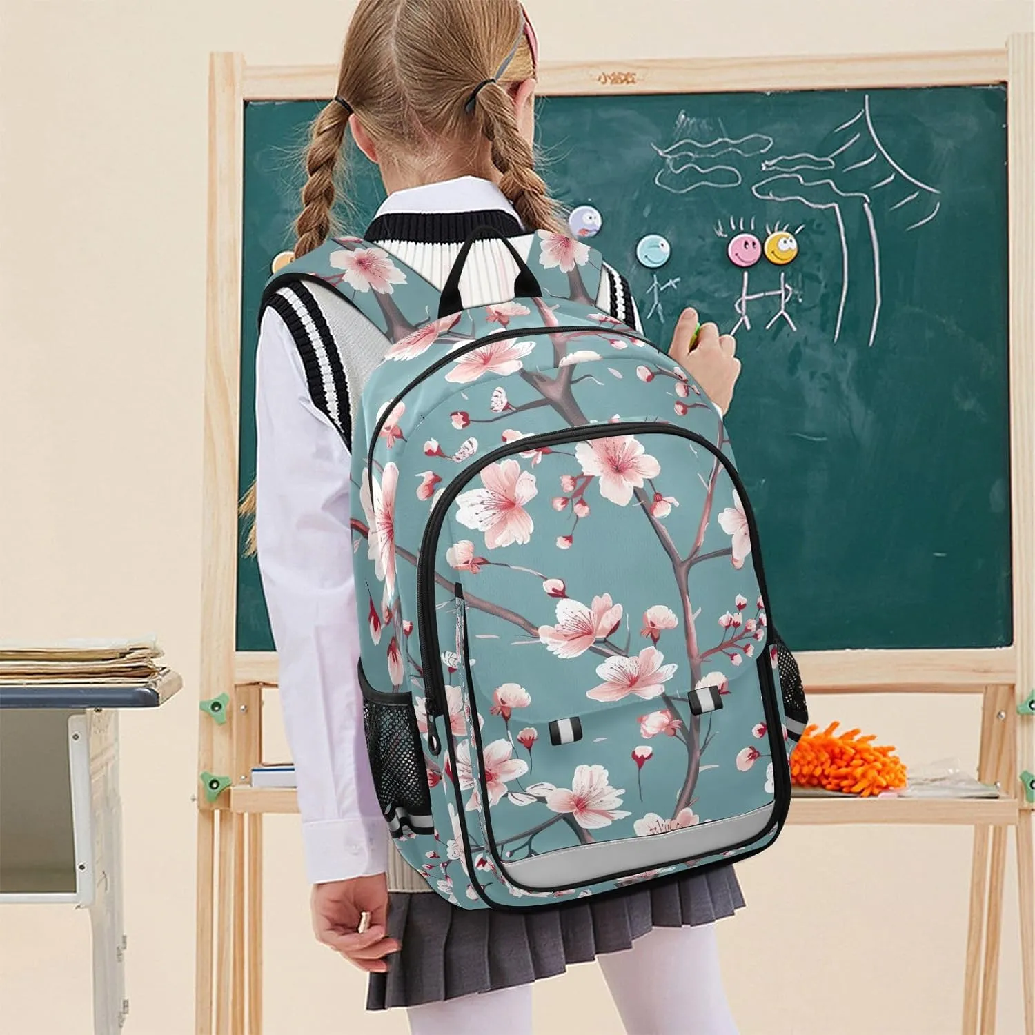ODAWA Cherry Blossom Flowers Laptop Travel Bag Men Elementary School Backpack for Boys Travel Bags for Teen Girls