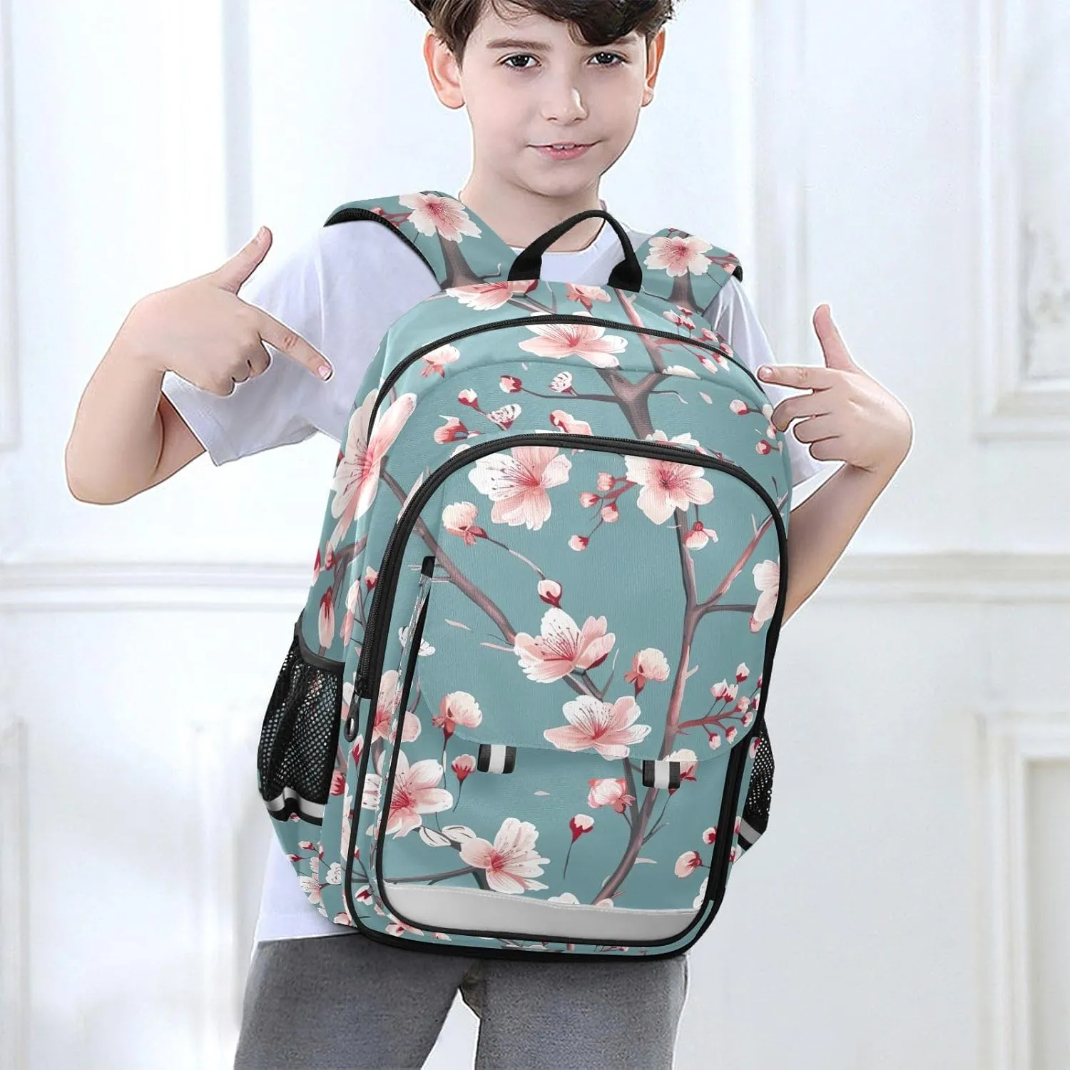 ODAWA Cherry Blossom Flowers Laptop Travel Bag Men Elementary School Backpack for Boys Travel Bags for Teen Girls
