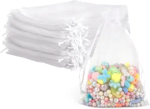 Organza Bags, Organza Bags 4x6, 60PCS Small Mesh Bag Drawstring, White Sheer Wedding Party Favor Bag, Small Mesh Gift Pouches Jewelry Mini Candy Pouch for Wedding, Graduation, Baby Shower Party Supply