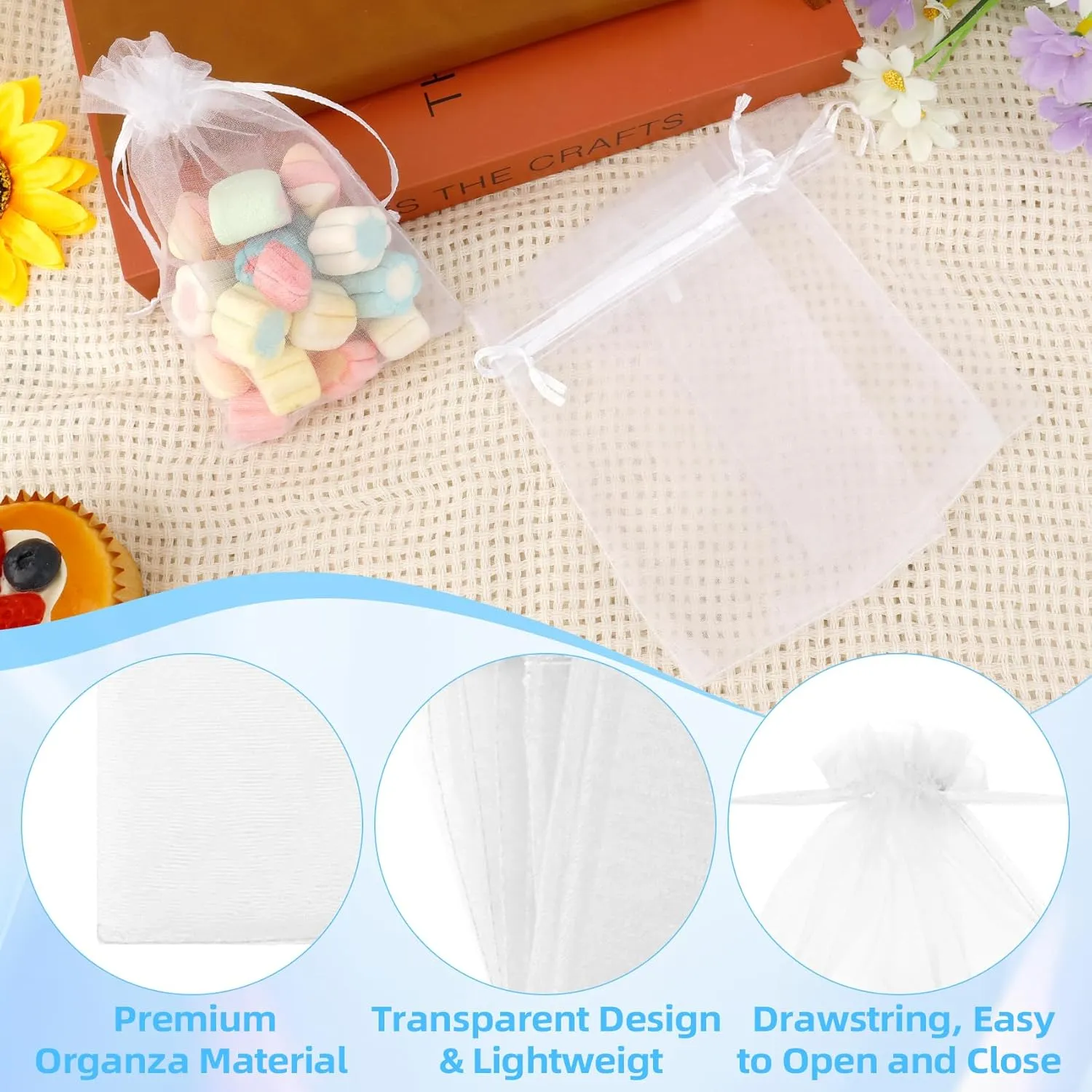 Organza Bags, Organza Bags 4x6, 60PCS Small Mesh Bag Drawstring, White Sheer Wedding Party Favor Bag, Small Mesh Gift Pouches Jewelry Mini Candy Pouch for Wedding, Graduation, Baby Shower Party Supply
