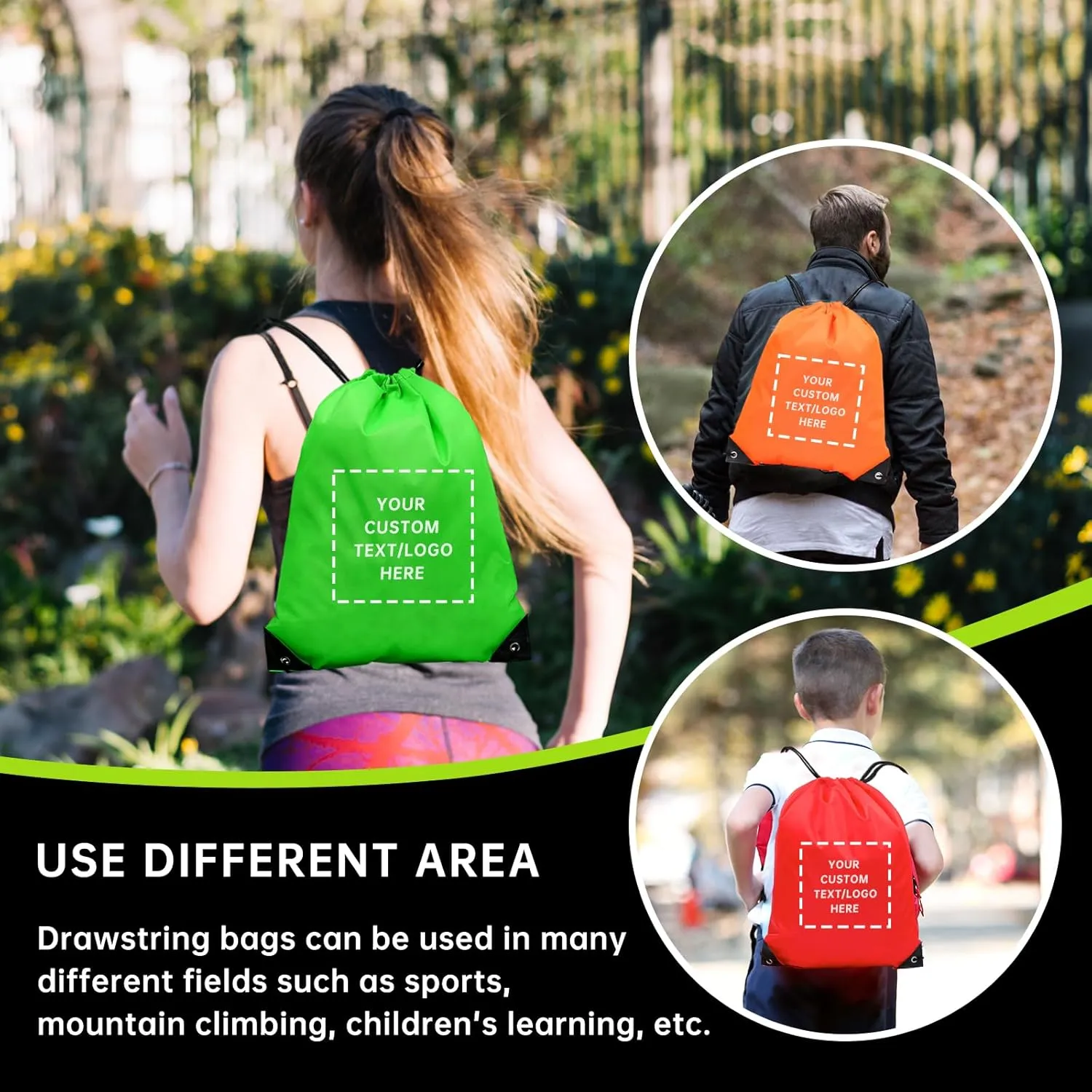pack of 50 Custom Bags With Your Logo,Drawstring Backpacks Bulk String Bag,Great for Travelling, Gym and for Everyday Use (Custom Sky Blue)