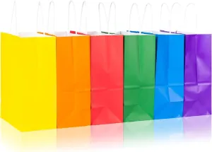 PakTalk [24 Pack Gift Bags Medium Size 8x4.25x10.5 inches Paper Party Favor Bags 6 Colors Red Orange Yellow Green Blue Purple Goodie Bags for Birthday, Wedding, Baby Shower, Party Supplies