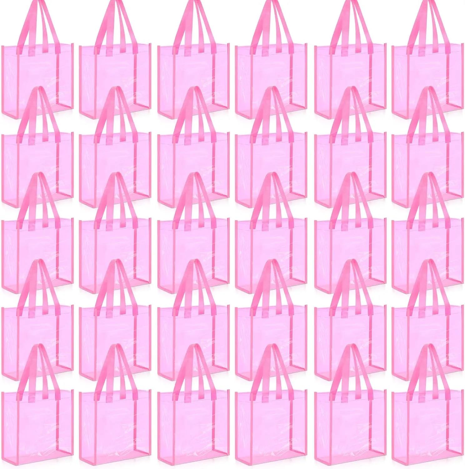 Paterr 30 Pcs Clear Tote Bag Stadium Approved Bulk 10 x 10 x 4 inch Plastic Tote Gifts Bags with Handle for Women Sports Gym(Dark Pink)
