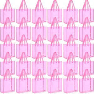 Paterr 30 Pcs Clear Tote Bag Stadium Approved Bulk 10 x 10 x 4 inch Plastic Tote Gifts Bags with Handle for Women Sports Gym(Dark Pink)