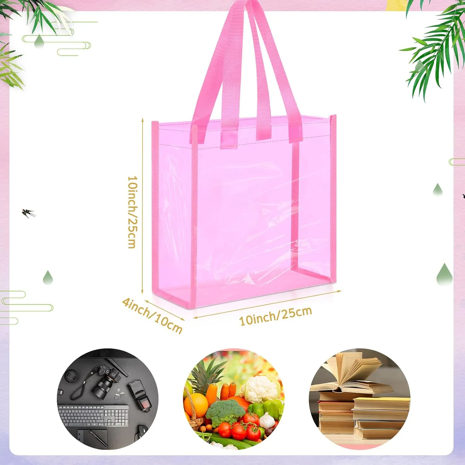 Paterr 30 Pcs Clear Tote Bag Stadium Approved Bulk 10 x 10 x 4 inch Plastic Tote Gifts Bags with Handle for Women Sports Gym(Dark Pink)