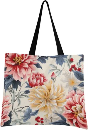 Peony Flower Tote Bag for Women Girl Canvas Shoulder Handbags Reusable Grocery Bags Large Purse with Inner Pocket 214a5230