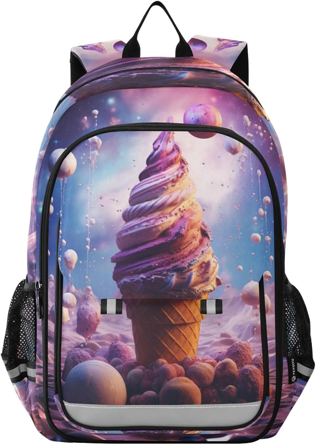 Planet Ice Cream Outer Space Backpack Kids School Bag Lightweight Laptop Backpack Elementary Capacity Student Bookbags for Travel Daypack with Reflective Stripes