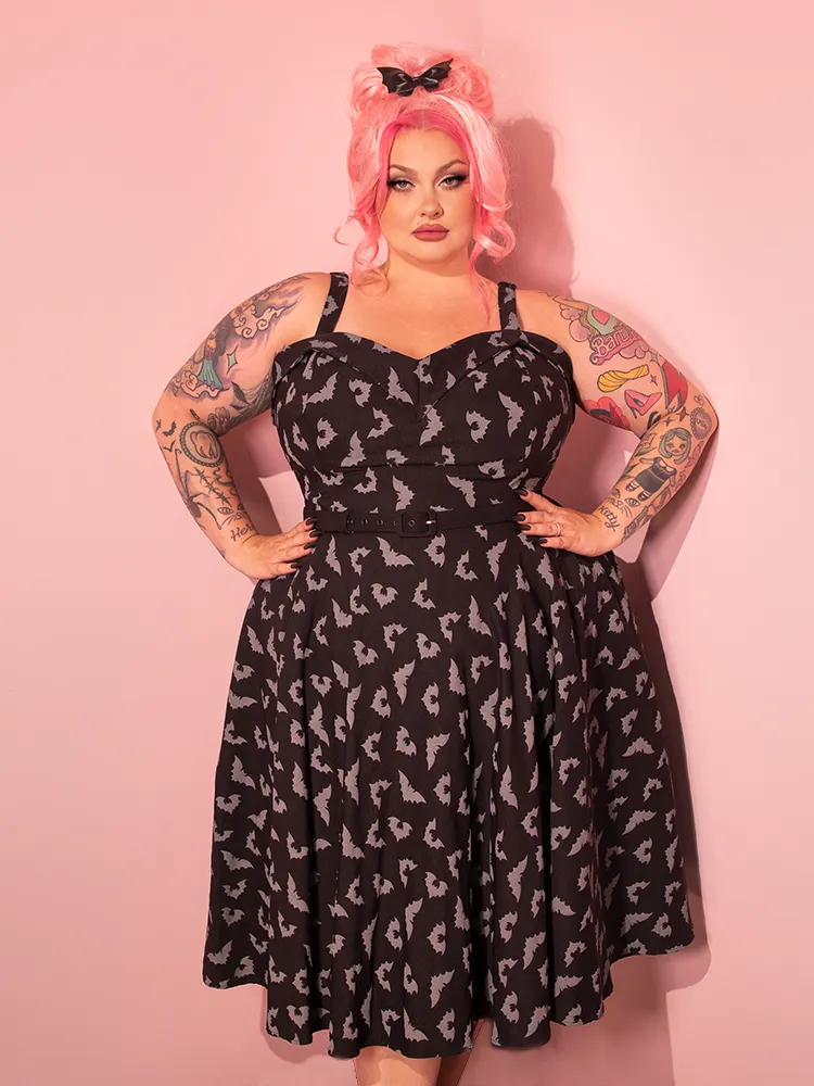 PRE-ORDER - Maneater Swing Dress in Glow in the Dark Bat Print in Black - Vixen by Micheline Pitt