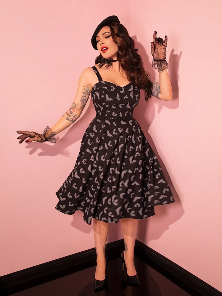 PRE-ORDER - Maneater Swing Dress in Glow in the Dark Bat Print in Black - Vixen by Micheline Pitt