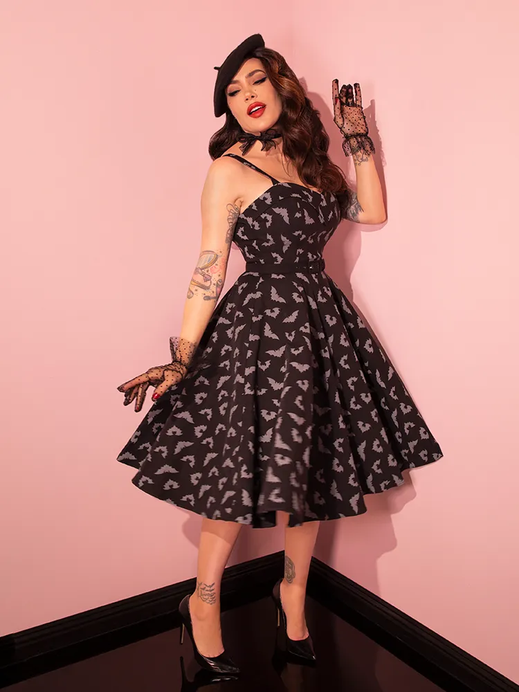 PRE-ORDER - Maneater Swing Dress in Glow in the Dark Bat Print in Black - Vixen by Micheline Pitt