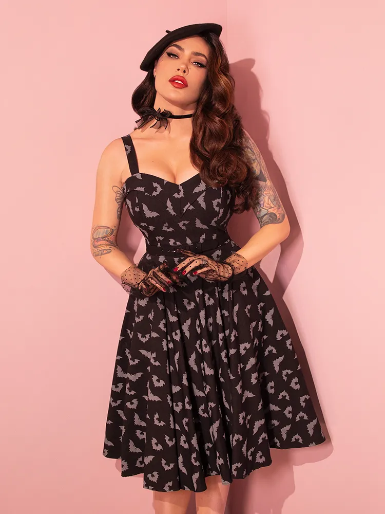 PRE-ORDER - Maneater Swing Dress in Glow in the Dark Bat Print in Black - Vixen by Micheline Pitt