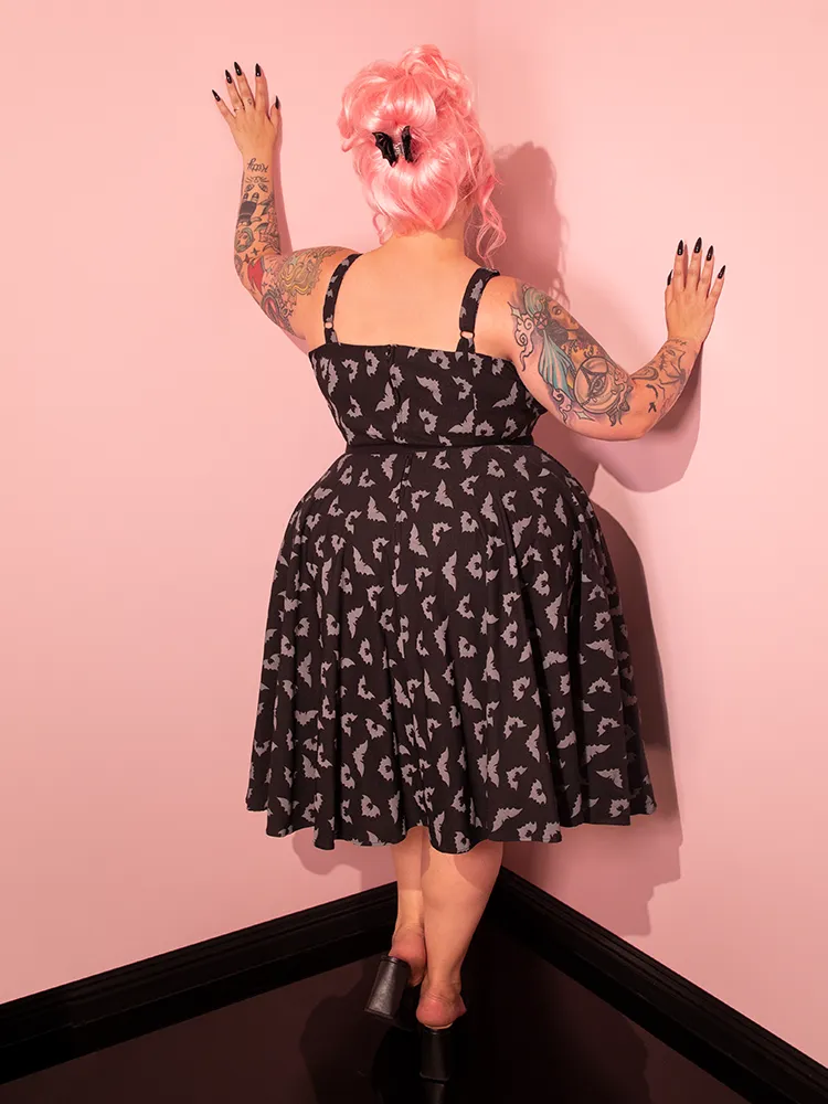 PRE-ORDER - Maneater Swing Dress in Glow in the Dark Bat Print in Black - Vixen by Micheline Pitt