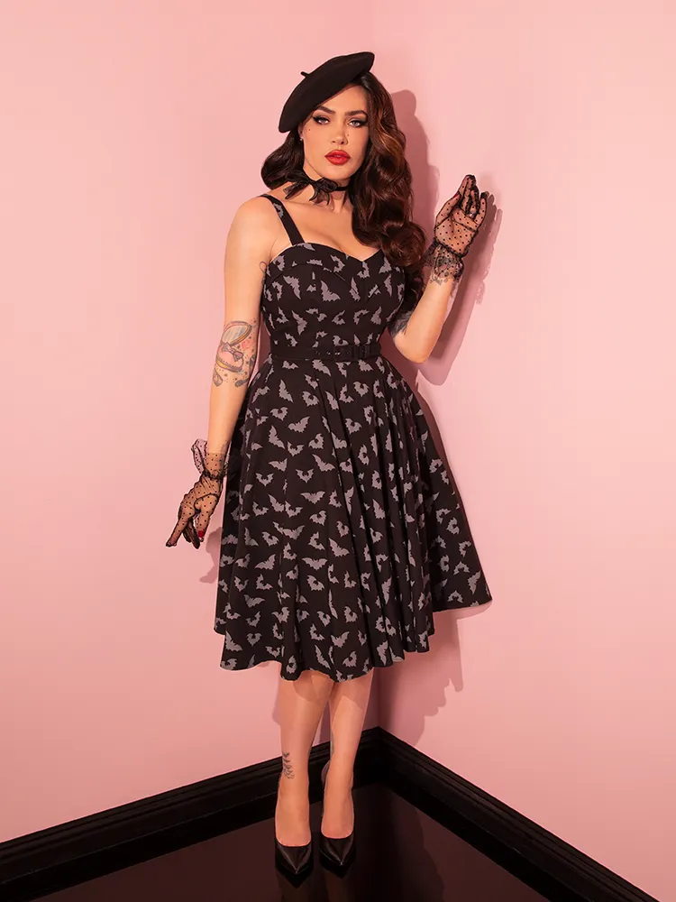 PRE-ORDER - Maneater Swing Dress in Glow in the Dark Bat Print in Black - Vixen by Micheline Pitt