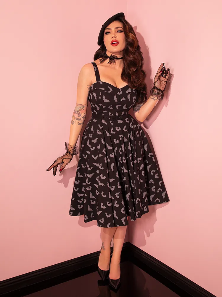 PRE-ORDER - Maneater Swing Dress in Glow in the Dark Bat Print in Black - Vixen by Micheline Pitt